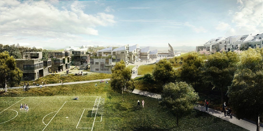 Slik ser man for seg at Zero Village Bergen vil kunne se ut. Illustrasjon: Snøhetta/Bybo A/S