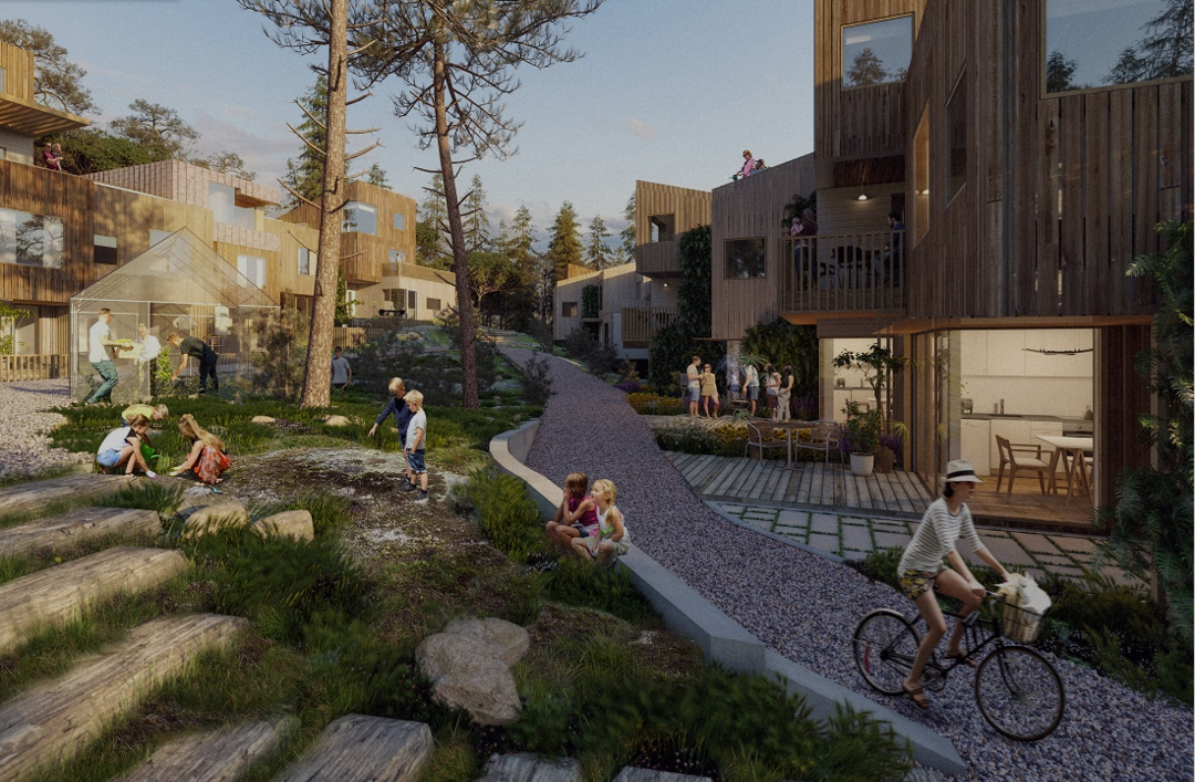 Verktøyet EE Settlement gjør det enkelt å sammenlikne ulike utbyggingsplaner og forstå hvilke tiltak som har størst klimaeffekt. Boligområdet Hamrevann i Kristiansand var case for testing av verktøyet. Illustrasjon: LPO Arkitekter