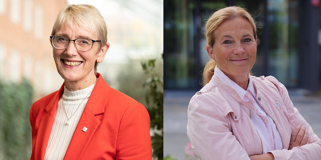 Rektor Anne Borg ved NTNU (t.v) og konsernsjef i SINTEF Alexandra Bech Gjørv vil ha med næringslivet på laget inn mot Brussel. Foto: Kai T. Dragland/NTNU og Terje Trobe/SINTEF