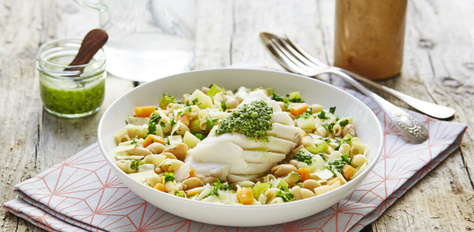 Hva smaker egentlig brosme når den serveres helt uten smakstilsetninger? Vårt testpanel ble overrasket. Her er brosme ferdig tilberedt i en minestronesuppe. Illustrasjosfoto: Godfisk/Sjømatrådet