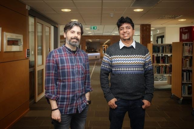 SINTEF-forskerne Costas Boletsis og Zia Uddin på besøk hos Statped.