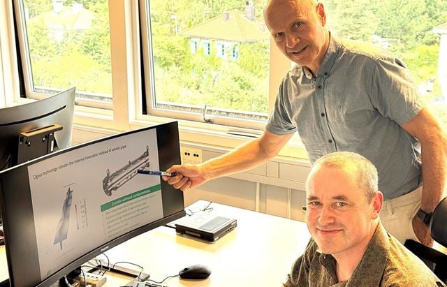 Måler energitettheten i hydrogen med ny sensor. Torquil Sørensen og Martin Nese.