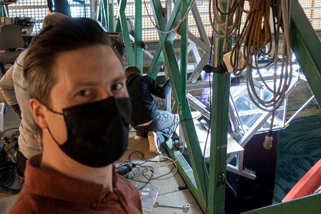 Vegard Aune at a wave testing laboratory