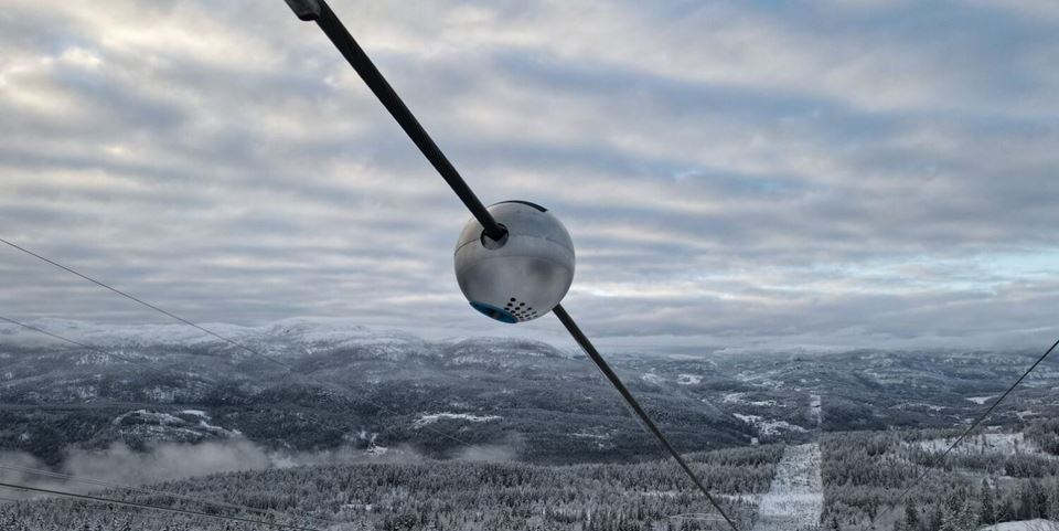 The “Neuron” sensor nodes are the size of a bowling ball and full of sensors. Photo: Heimdall Power