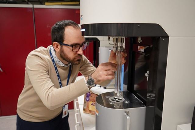 Researcher Roberto Mennitto and the newly purchased equipment for advanced water testing.